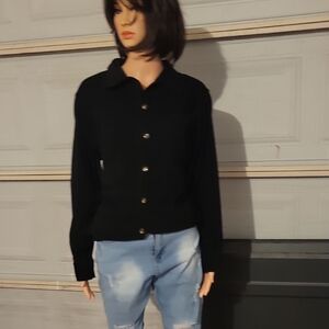 Black Boxy Button Down Shirt with Peter Pan Collar